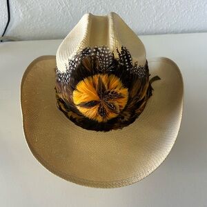 Vintage Feathered Tan Cowboy Hat
